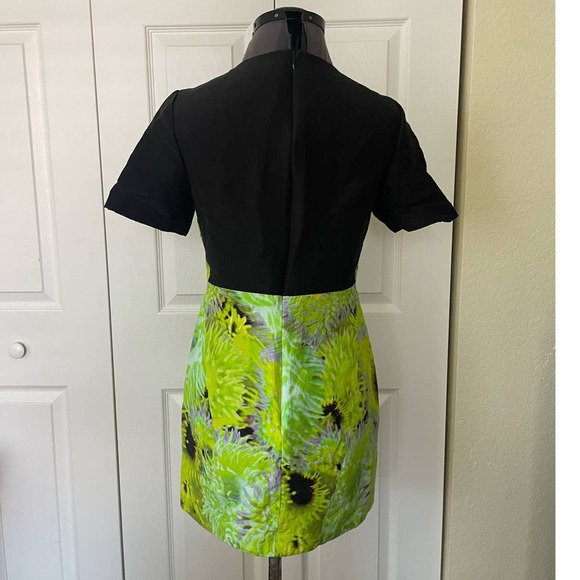 Tibi Athena Neon Green and Black Silk Linen Blend Floral Mini Dress, Size 4 🔴 - Picture 3 of 4